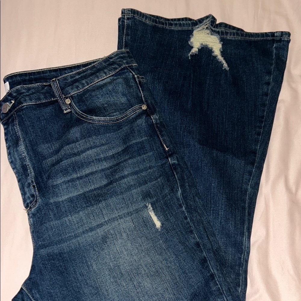 Ceros Women's Dark Blue Flare Jeans with small rips - Picture 5 of 5